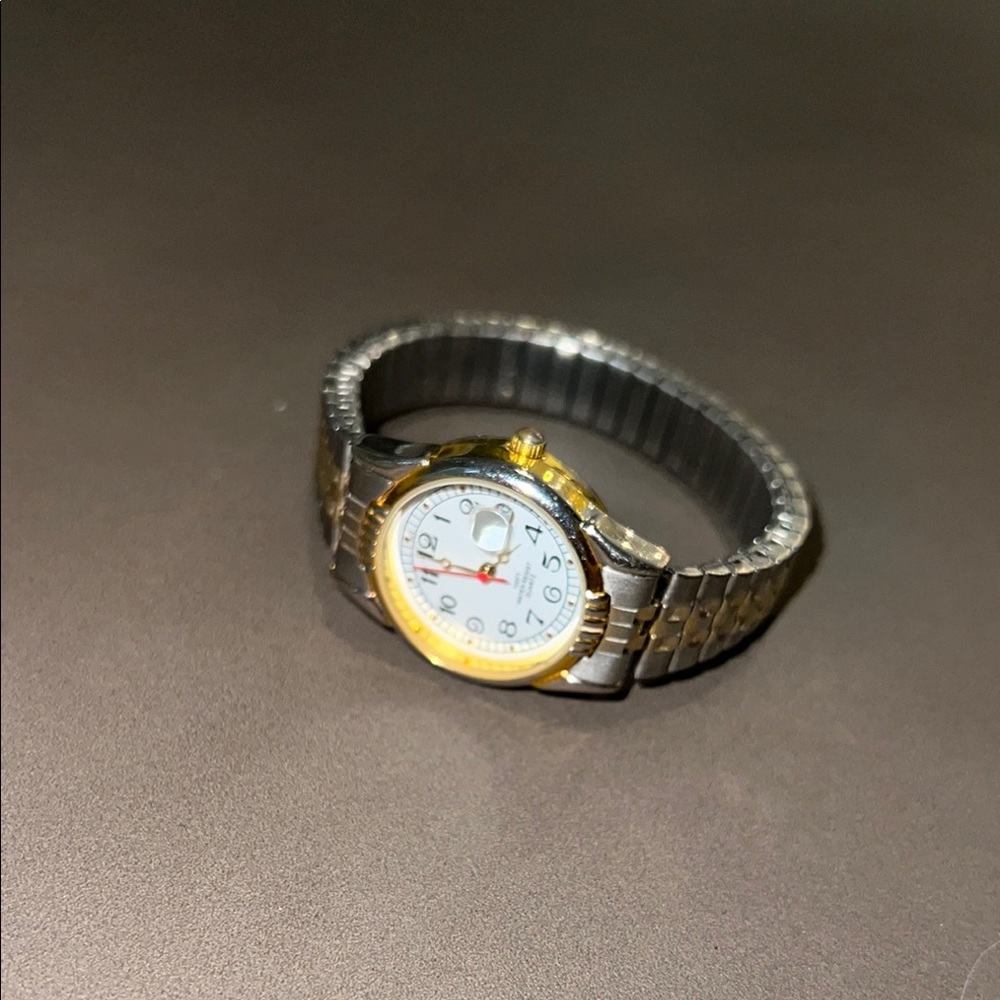 Vintage Gold and Silver Watch with White Dial - Stretchy Band